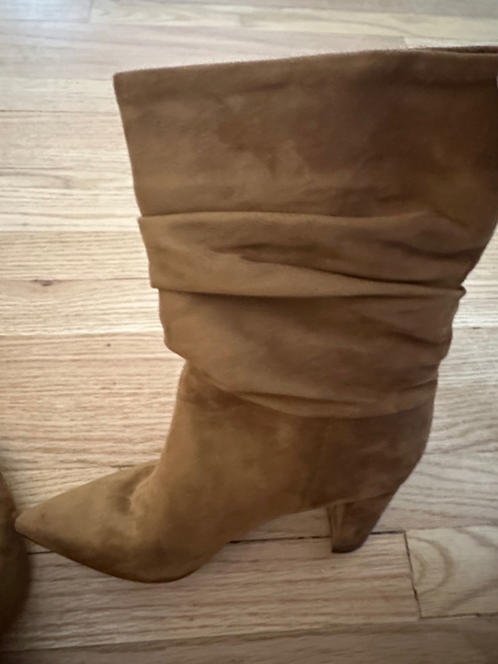 Nine West Camel Suede Slouchy Pointed-Toe Mid-Heel Boots